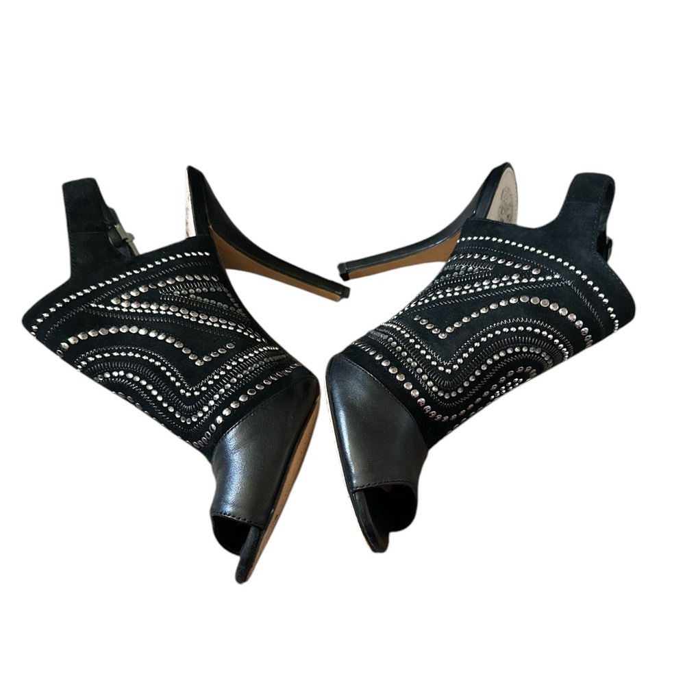Camuto Yolana Black Leather Suede Slingback Peep Toe Sandal Heels Shoes 8.5